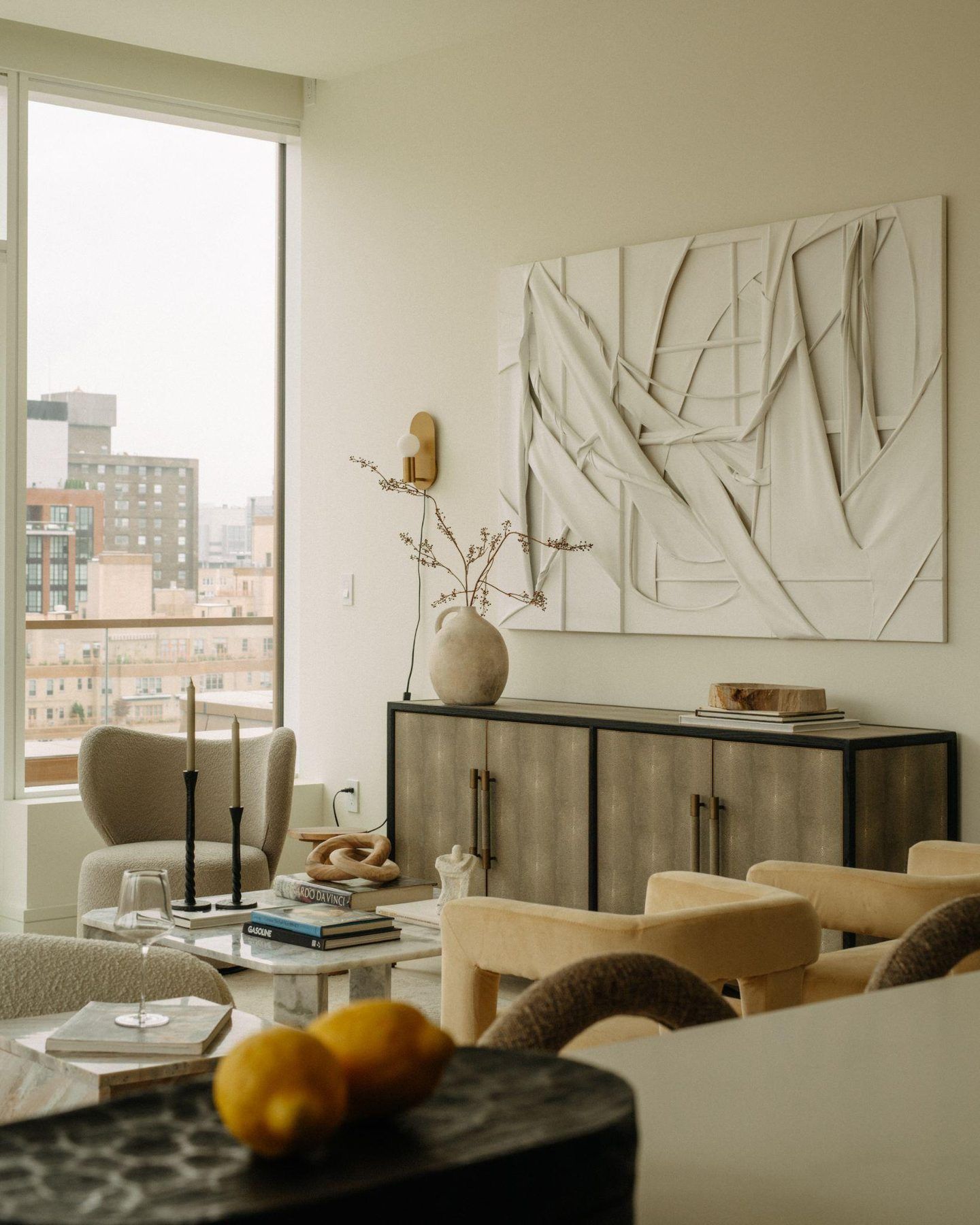 Living room at 200 East 20th Street staged by Stage One