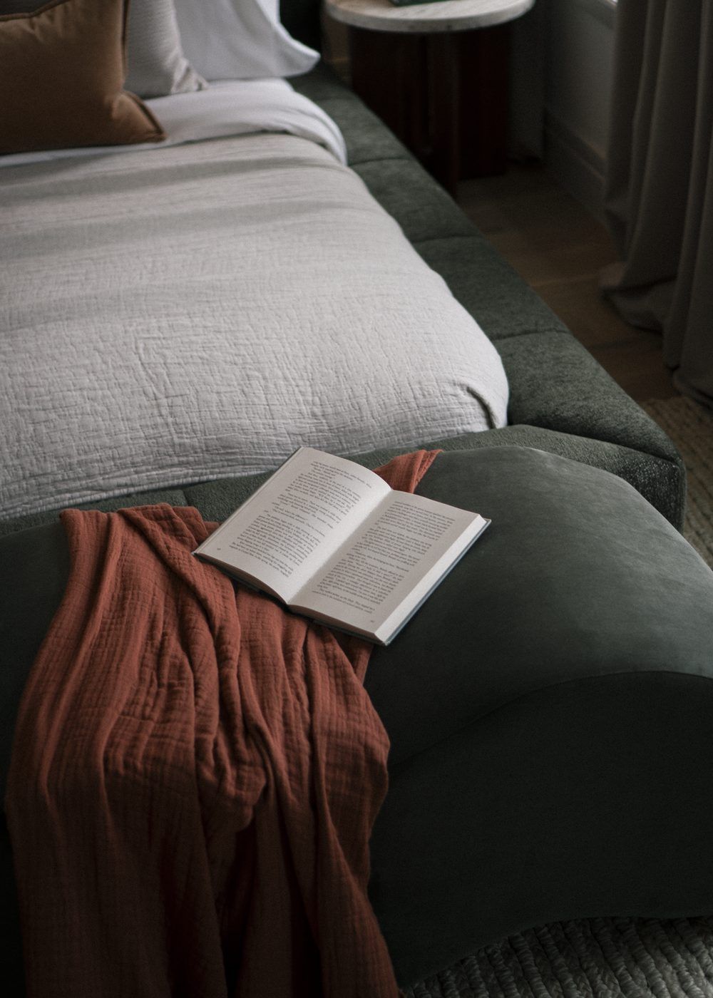 Bedroom detail at 241 MacDonough Street staged by Stage One
