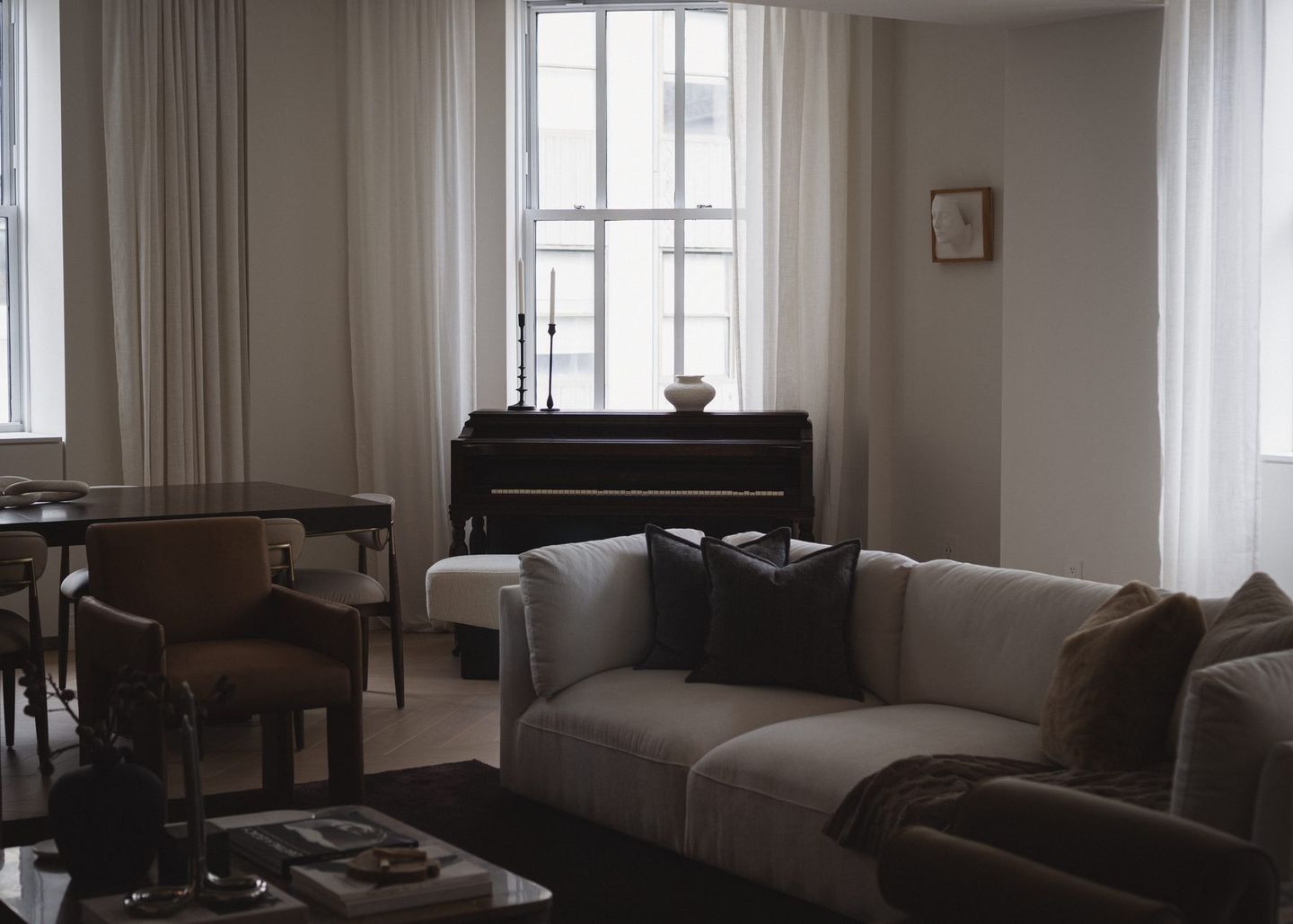 Living room at One Wall Street, Financial District, staged by Stage One