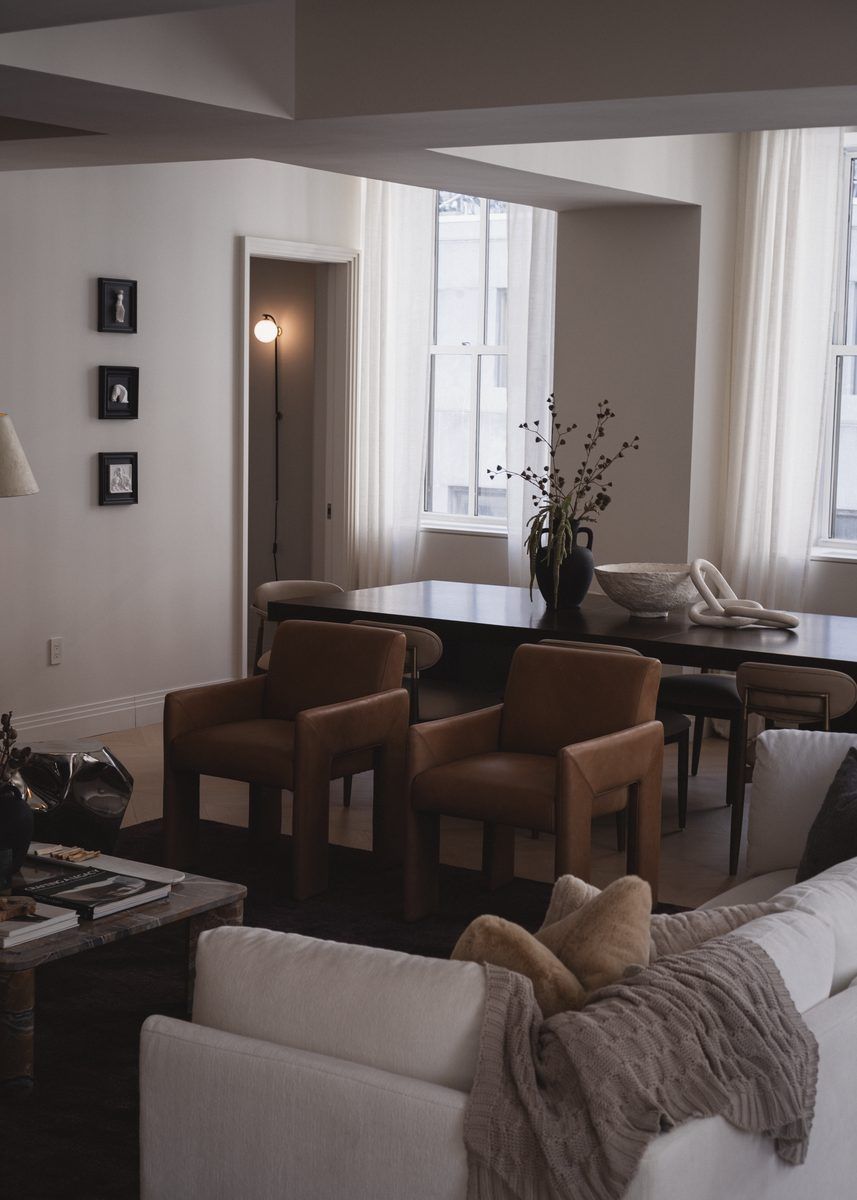 One Wall Street model residence living room staged by Stage One